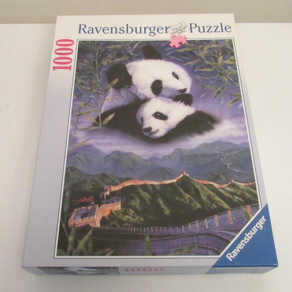 Vintage Ravensburger Puzzle 1000 pieces, Pandas with Great Wall of China - Picture 1 of 9